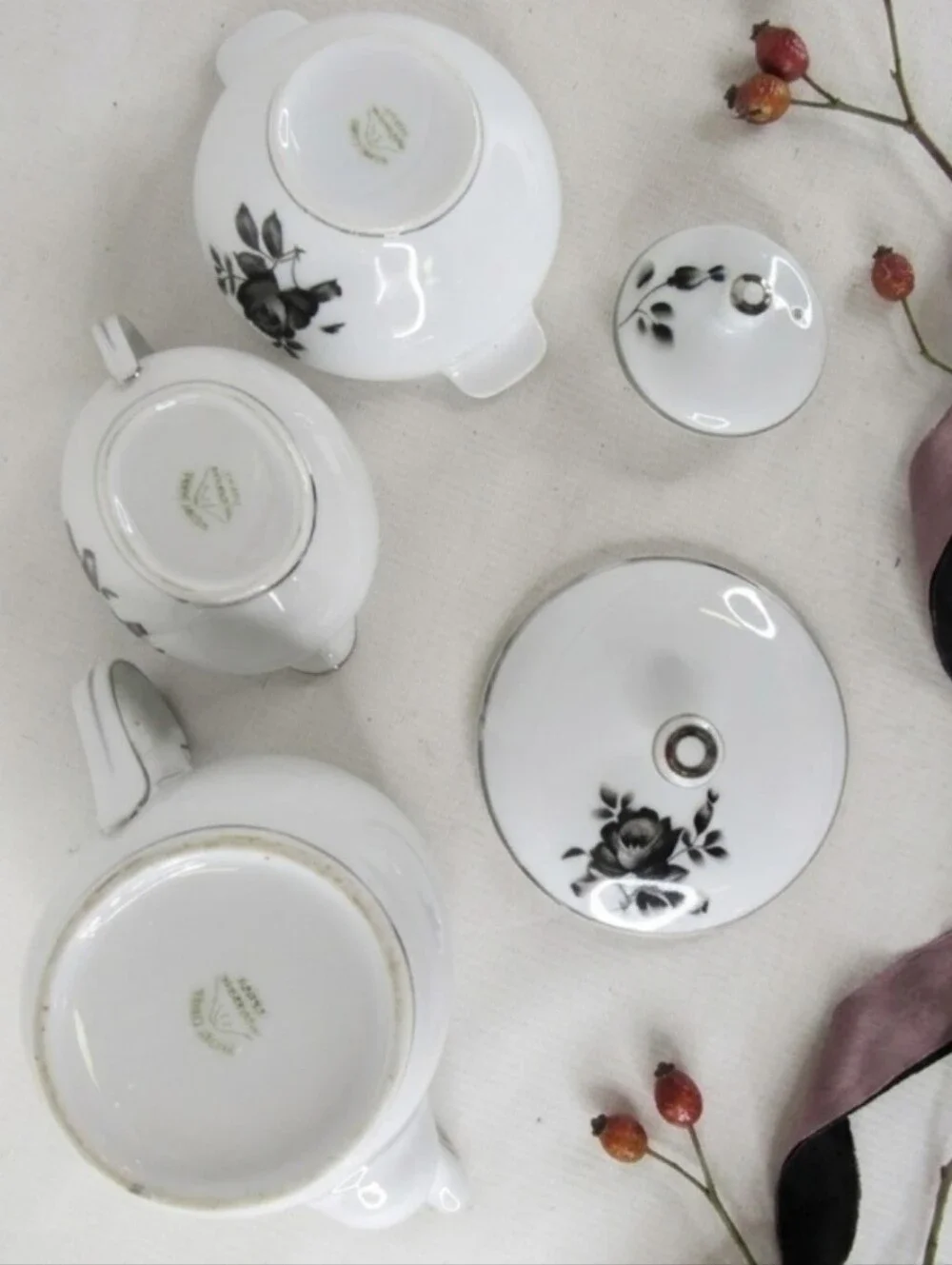 Vintage Kutani Hand-Painted Porcelain Tea Service Set - 3 Pieces